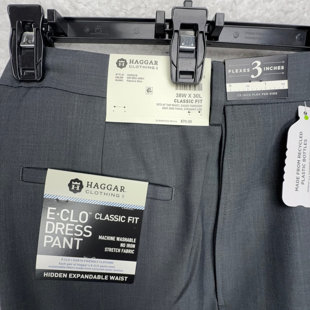 Haggar E-Clo Dress Pant Mens 38x30 Gray Classic Fit Flat Front HD00218 035 NWT